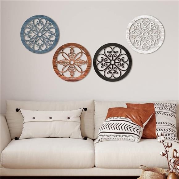 4 Pieces Thicken Rustic Wall Decor Modern Farmhouse Wall Art Decor Wooden Hollow - Picture 4 of 6